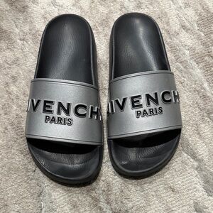 Givenchy Womans Black and Metallic Silver/ Grey pool Slides
